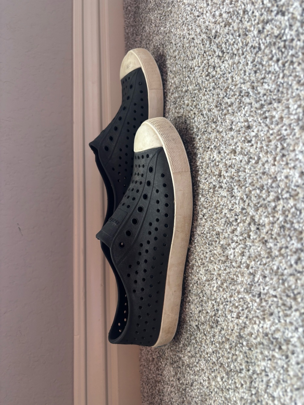 Native Shoes Kids Black Slip-On Sneakers with White Toe Cap